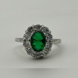 Estate sz6.25 Plat*850 genuine GIA EMERALD & Diamond HALO floral ring! Luxurious